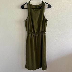 J Crew Sleeveless Side Slit Button Up Olive Green Midi Dress sz‎ 2